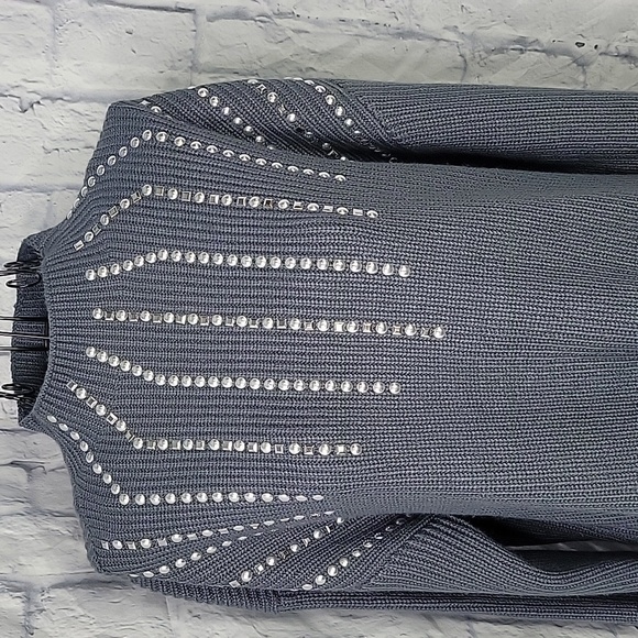 LOVE STORY Silver Beaded‎ Blue Sweater Large - Picture 2 of 5